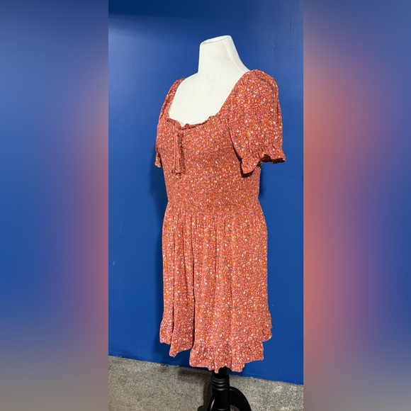 AUW Floral Smocked Mini Dress - Rust and Mustard - Picture 3 of 8